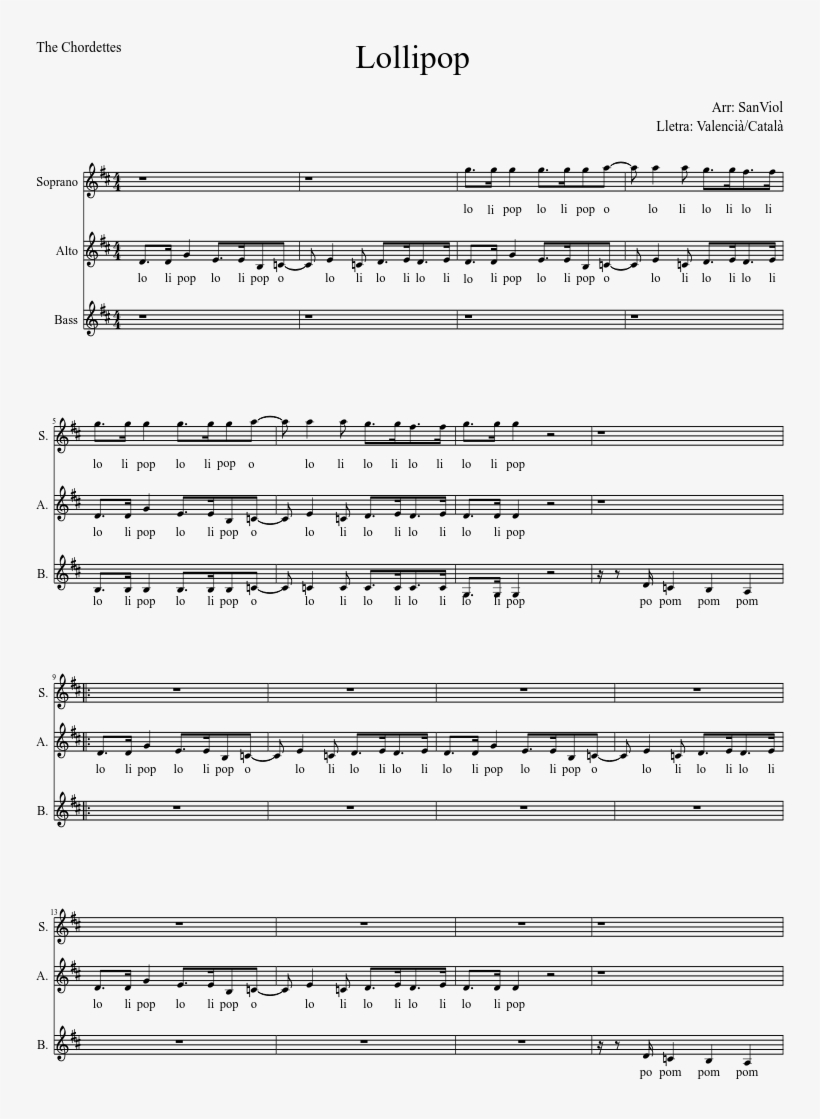 Print - Lollipop Chordettes Sheet Music, transparent png