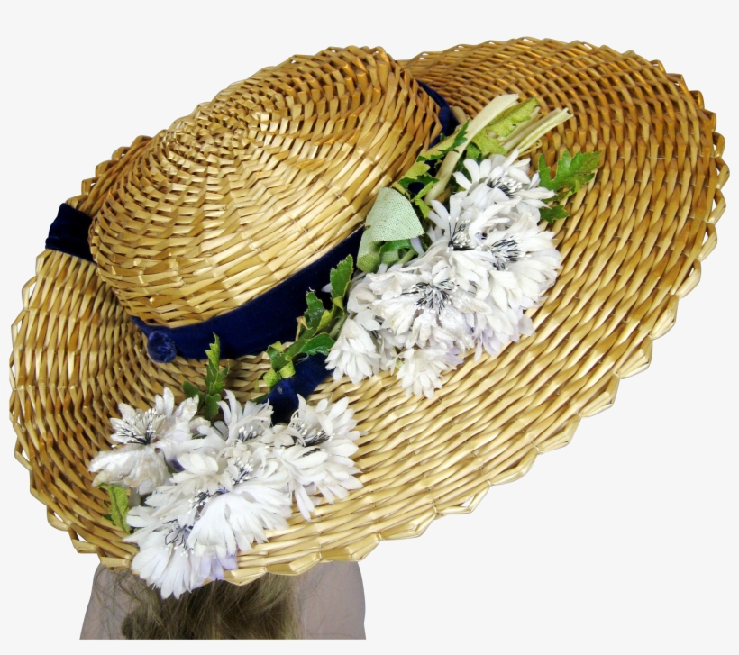 Antique 1910s Wide Brimmed Ladies Edwardian Straw Hat - Bouquet, transparent png
