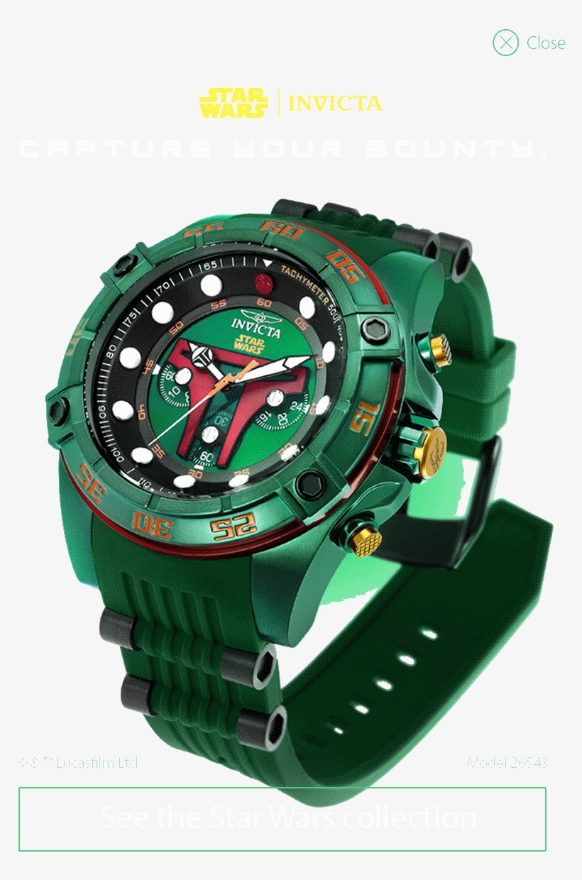 317-0464 Boba Fett L - Star Wars Invicta Watch, transparent png