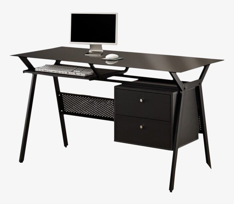 Img - Computer Black Desk With Drawers, transparent png
