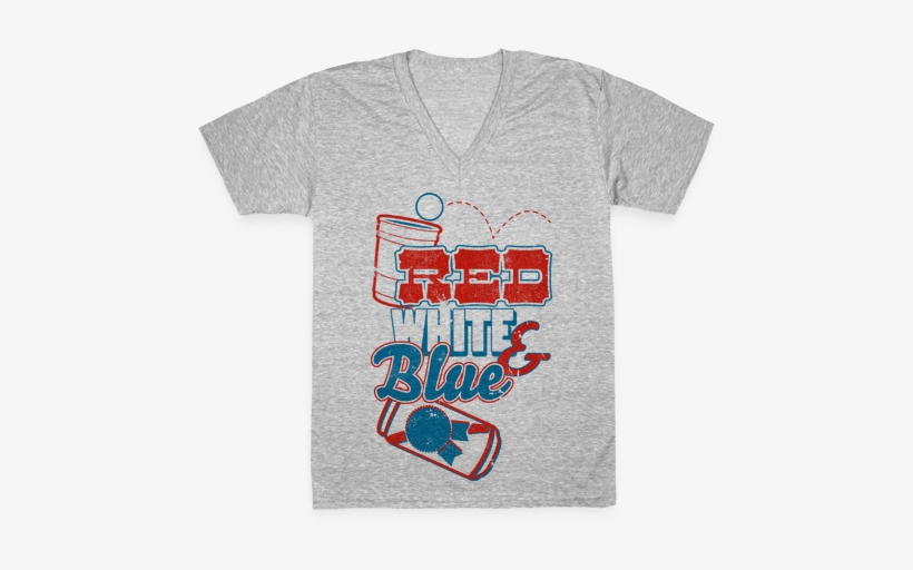 Red, White, And Blue V-neck Tee Shirt - Active Shirt, transparent png