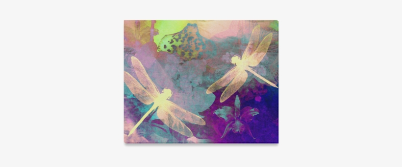 Dragonflies And Orchids Canvas Print - Painting Dragonflies And Orchids A Art Print - Mini, transparent png