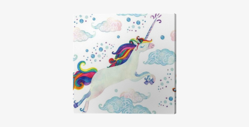 Watercolor Fairy Tale Seamless Pattern With Flying - Acuarela Unicornios, transparent png