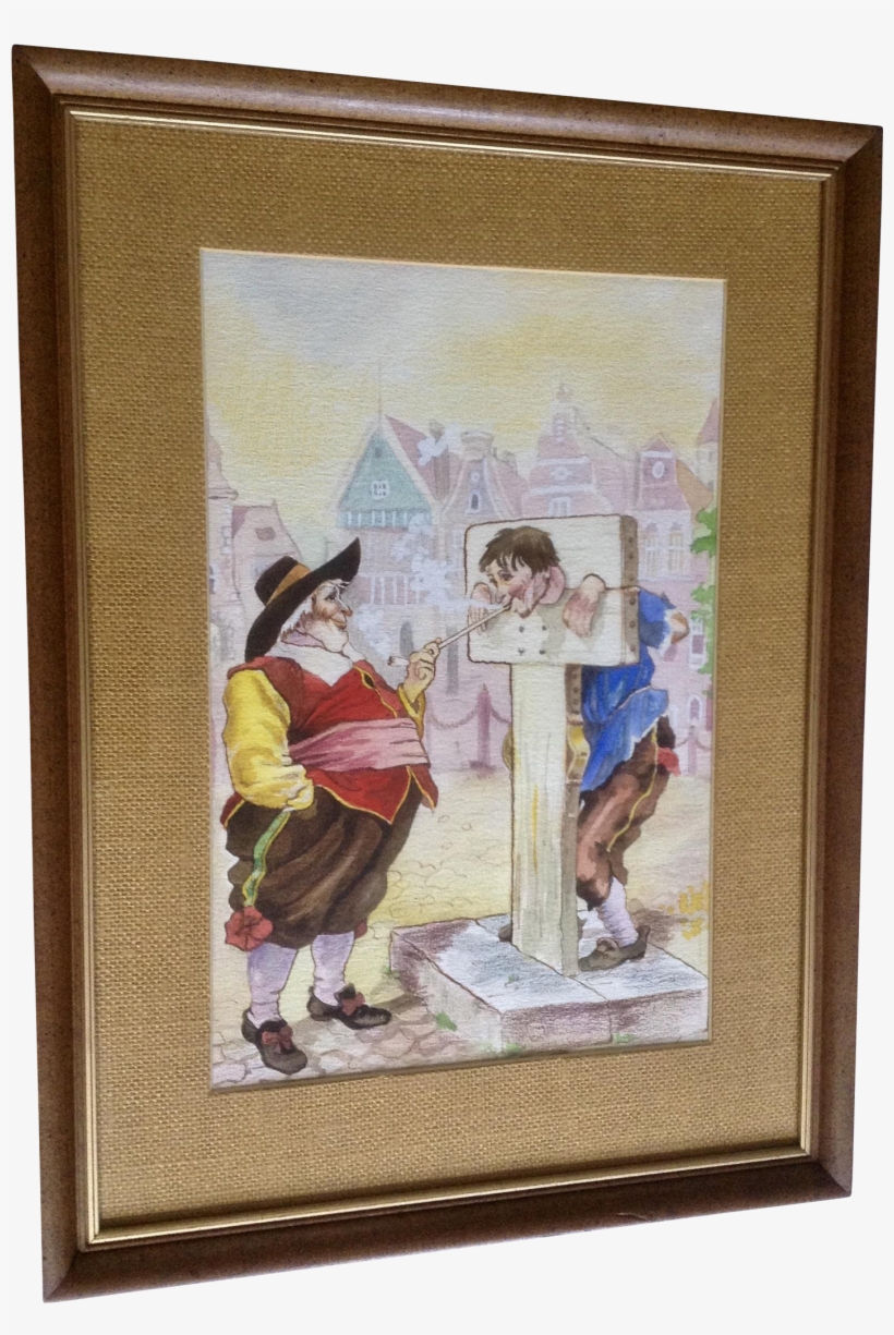 Man In Stockade Smoking A Pipe European Mixed Media - Painting, transparent png