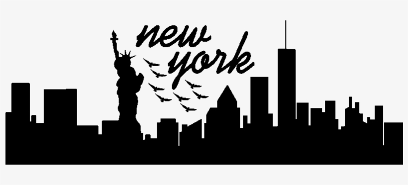 Sticker New York Skyline Et Hirondelles Ambiance Sticker - Silhouette, transparent png