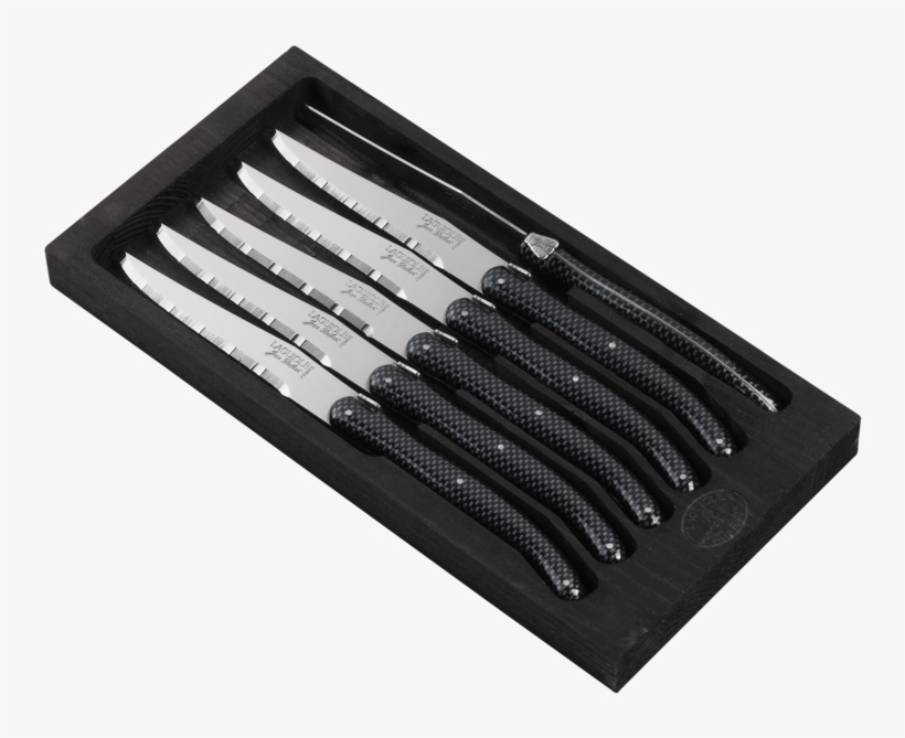 Laguiole Steak Knife Set Carbon Mirror Effect - Set De 6 Couteaux A Steak Carbone Brillant, transparent png