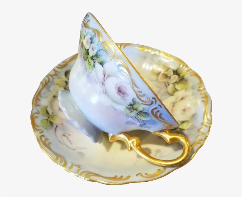 Limoges Or Bavaria Hand Painted White Rose Cup Saucer,, transparent png