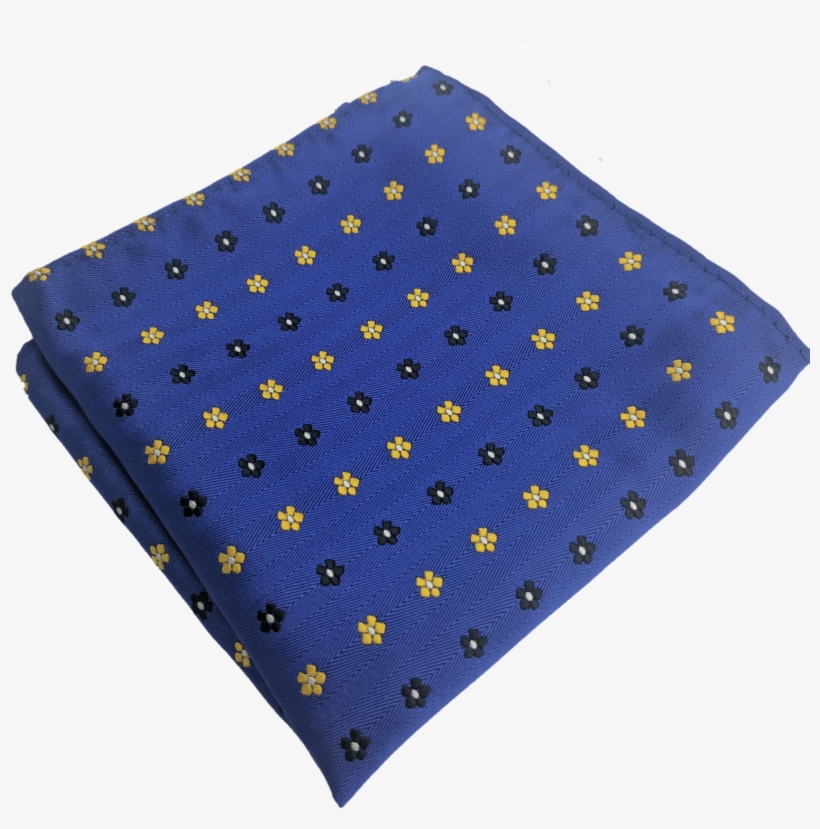 Blue Pocket Square With Yellow And Black Geometric 24cm X 24cm Silk Pocket Square. Blue