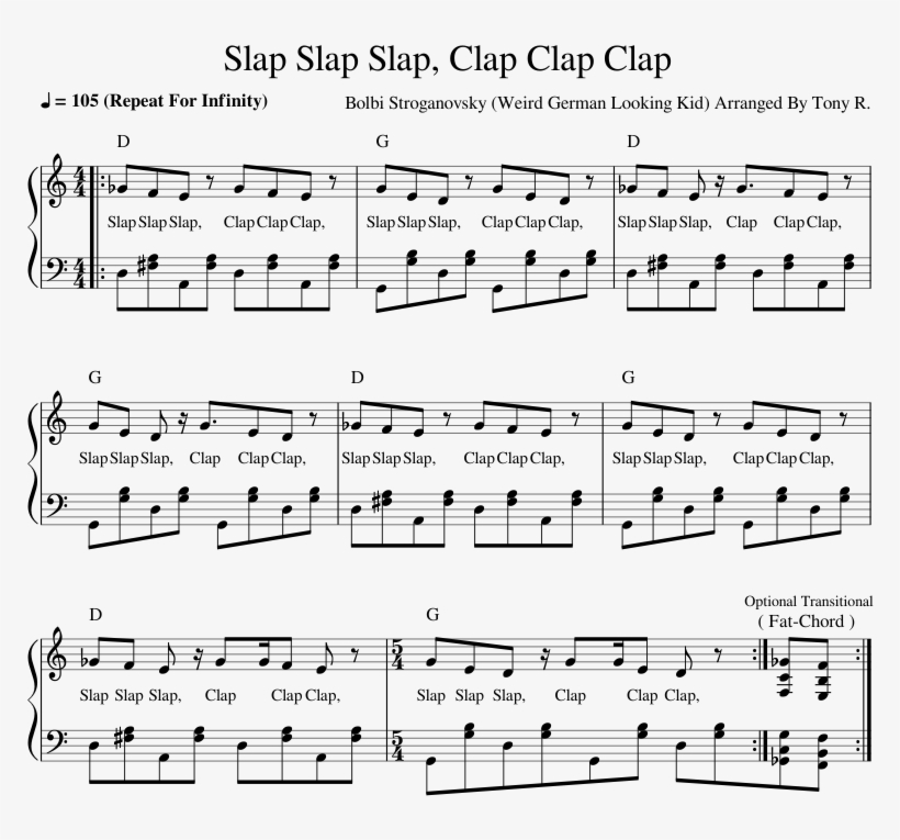 Slap Slap Slap, Clap Clap Clap Sheet Music For Piano - Sheet Music, transparent png