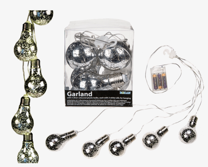 Garland With 5 Silver Coloured Plastic Bulbs & Each - Fairy Lights With 10 Led Bulbs, transparent png
