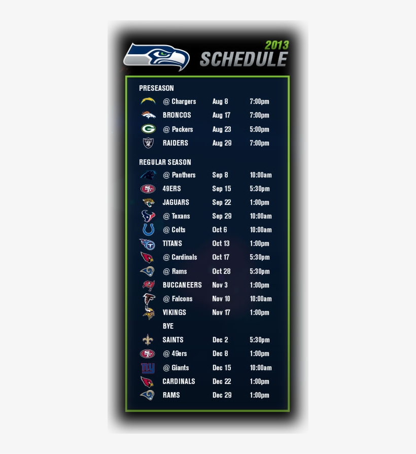 2013 Seahawks Schedule - Seattle Seahawks, transparent png