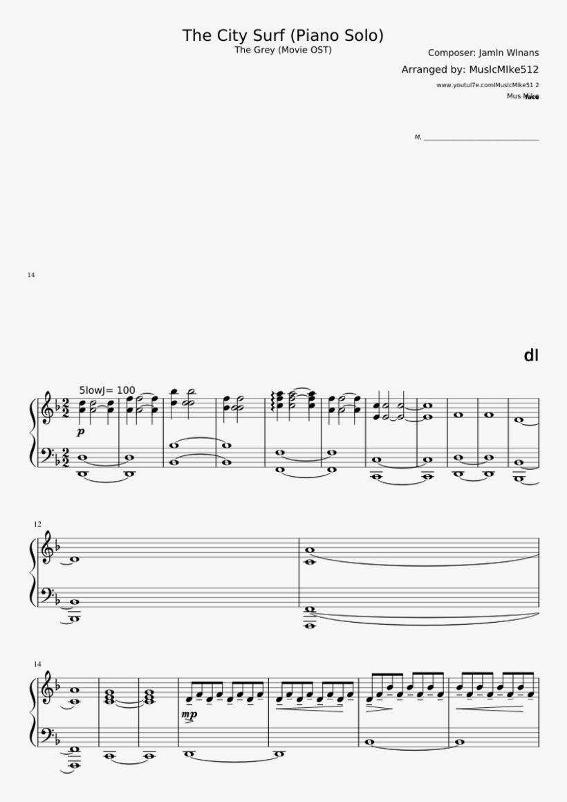 The City Surf -ink Sheet Music For Piano Download Free - Piano, transparent png