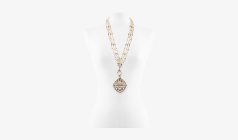 Chanel Necklace Metal Strass Glass Pearls Gold Pearly - Chain, transparent png