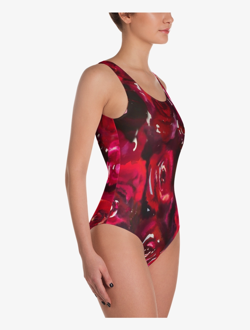 Watercolor Red Rose One-piece Swimsuit - Red Bride Swimsuit, transparent png