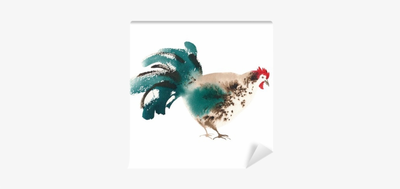 Rooster Green Brown Look Watercolor Wall Mural • Pixers® - Watercolor Painting, transparent png
