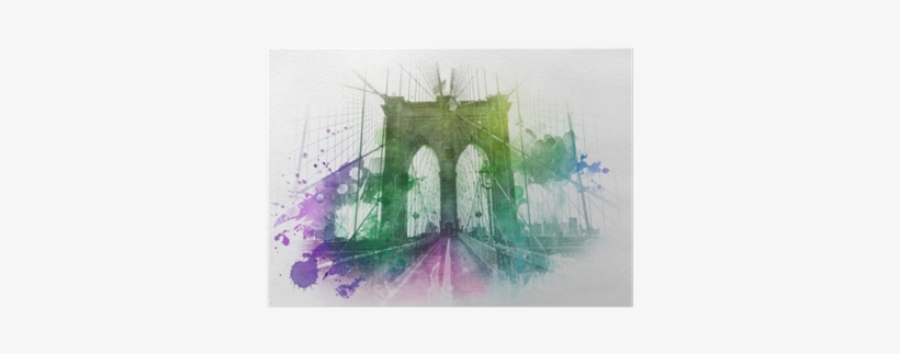 Blue, Yellow And Green Watercolor Paint Splattering - Pictureperfectinternational 'brooklyn Bridge' Graphic, transparent png