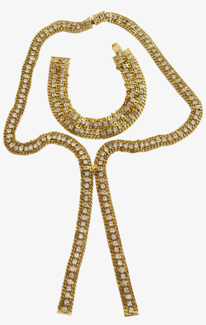 Vintage Hobe Lariat Style Rhinestone Necklace And Bracelet, transparent png