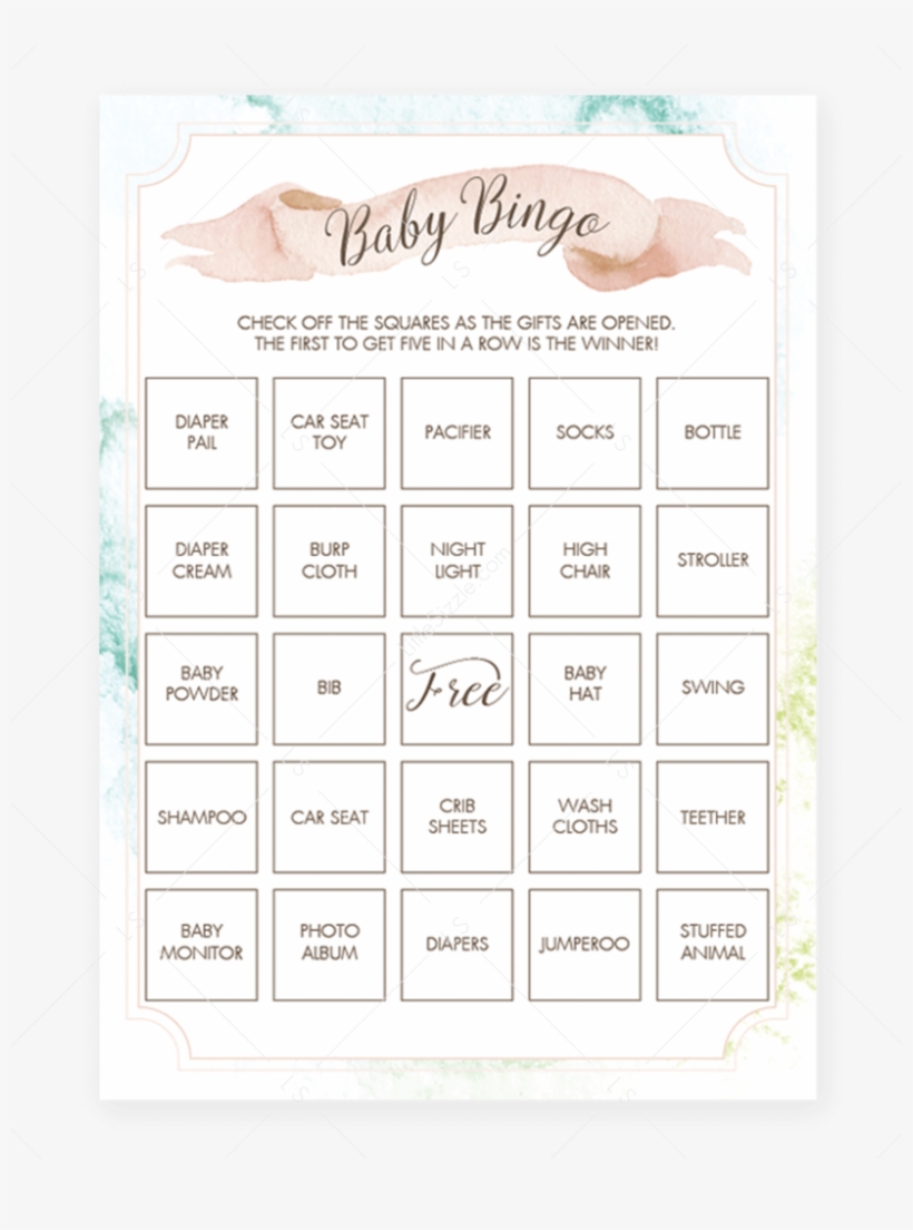 Prefilled Baby Shower Bingo Cards With Watercolor Background - Number, transparent png