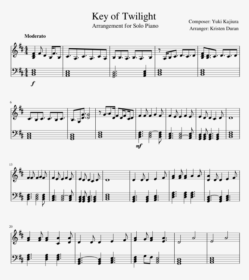 Key Of Twilight - Sheet Music, transparent png