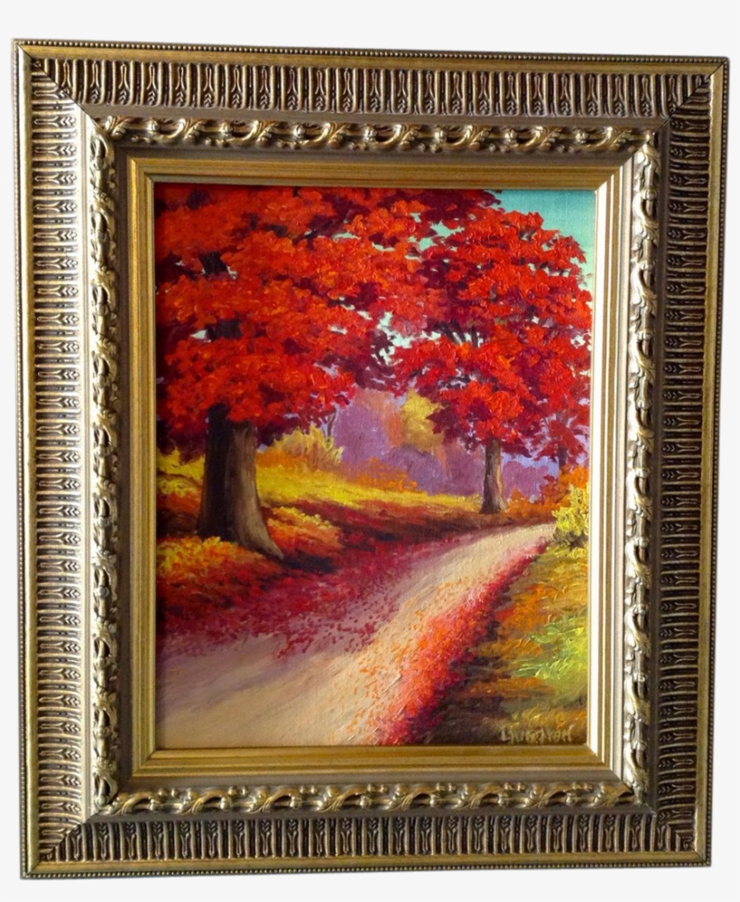 Red Maple Trees In The Fall, Original Landscape Oil - Canvas, transparent png
