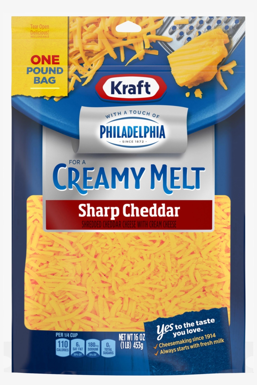Kraft Shredded Sharp Cheddar Cheese With Cream Cheese - Kraft Creamy Melt Cheddar, transparent png