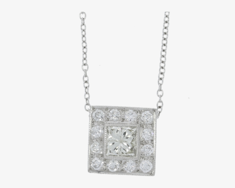 18ct White Gold Square Design Diamond Pendant & Chain - Diamond Pendant & Chain, transparent png