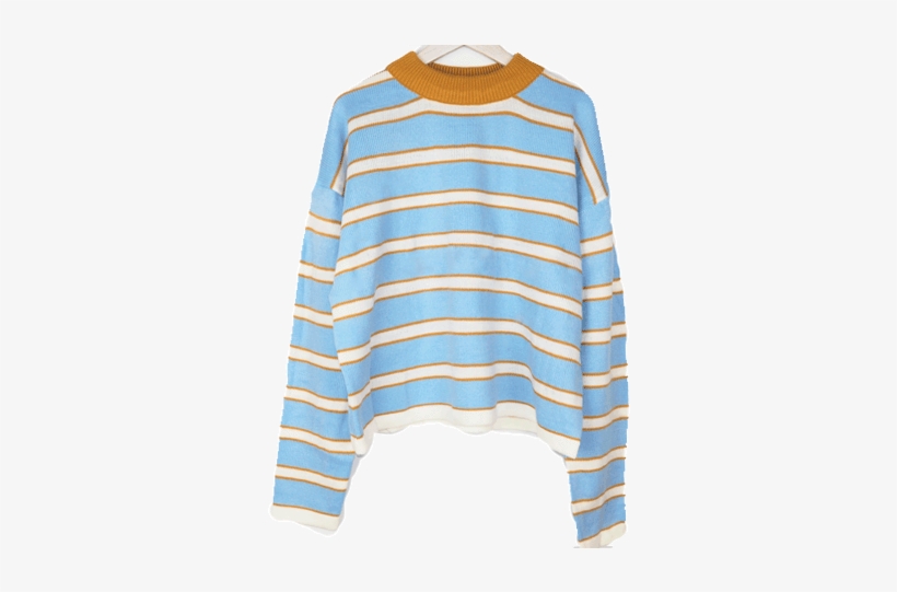 Itgirl Shop Blue Yellow Stripes Cute O Neck Sweater - Pastel Striped Shirt Transparent Png, transparent png