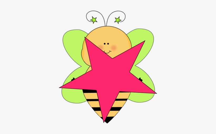 Green Star Bee With A Pink Star - Bee With Star Clipart, transparent png