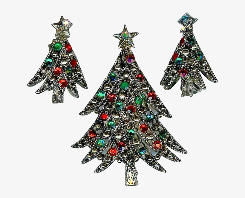 Festive 1960s Hollycraft Christmas Tree Red Green Brooch - Christmas Ornament, transparent png