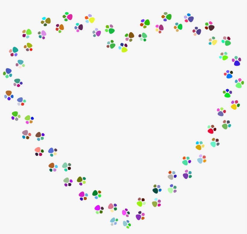 Colorful Paw Prints Heart Mark Ii Image Transparent - Paw Print Black And White Heart, transparent png
