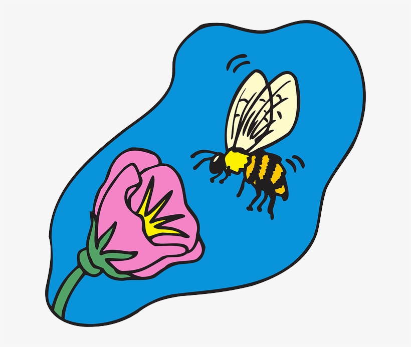 Flower, Cartoon, Bee, Flying, Plant, Insect, With - Cartoon Bee On Flower, transparent png