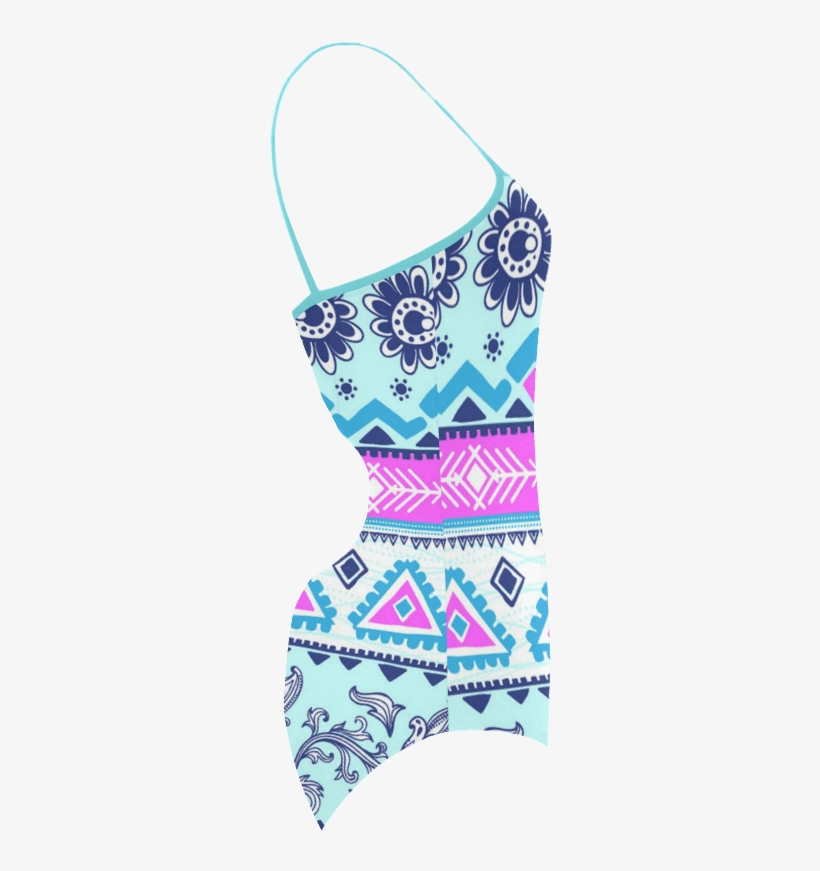 Blue Boho Flowers Strap Swimsuit - Model, transparent png