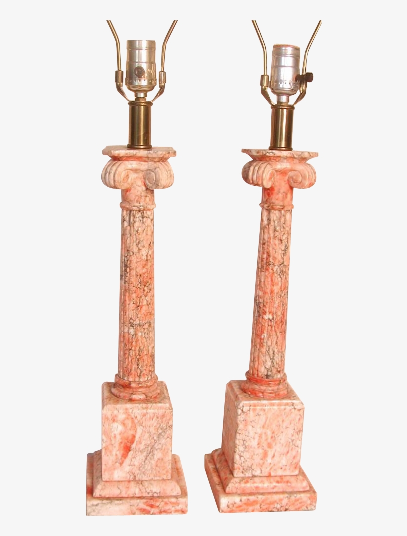Pair Marble Corinthian Column Table Lamps Salmon Pink - Corinthian Order, transparent png