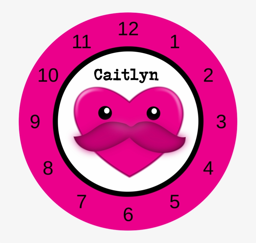 Pink Kawaii Mustache Heart - Mädchen Wanduhr Mit Namen, transparent png