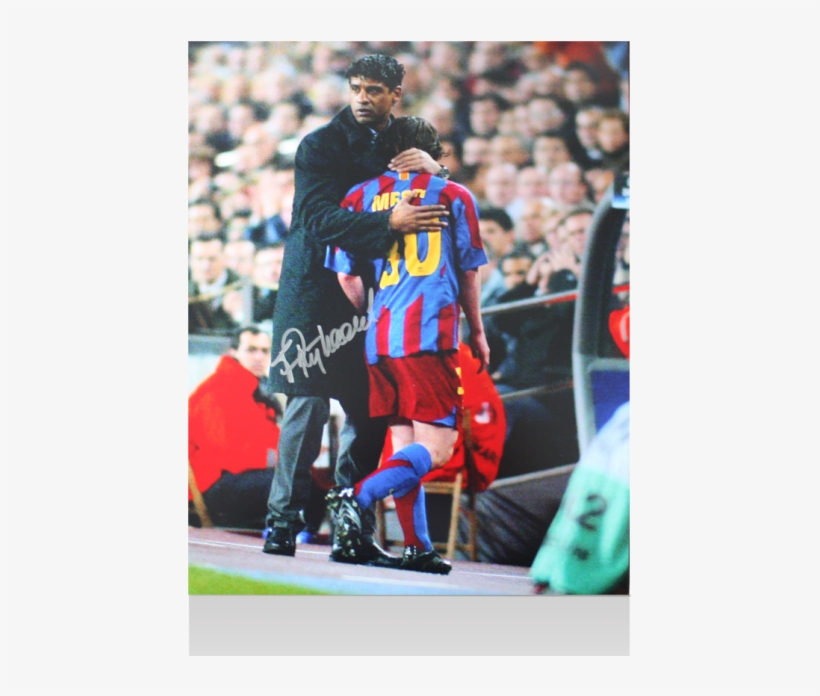 Frank Rijkaard Signed Barcelona Photo - Frank Rijkaard Va Messi, transparent png