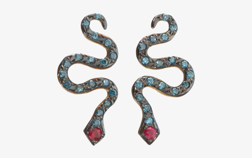 Ileana Makri Blue Diamond & Ruby Little Snake Earrings - Earring, transparent png