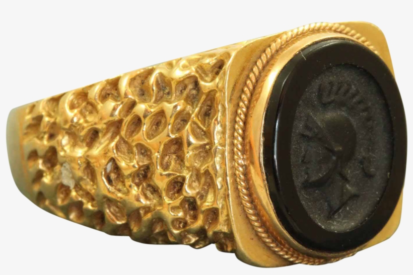 Estate 18 K Onyx Intaglio Roman Soldier Ring, transparent png
