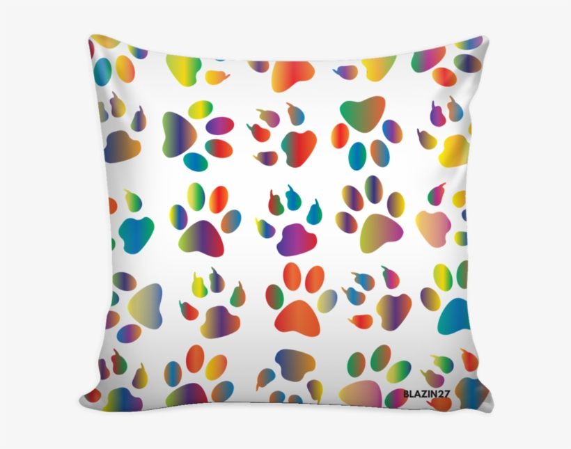 Rainbow Dog And Cat Prints White Pillow Cover - Paw Print Background, transparent png