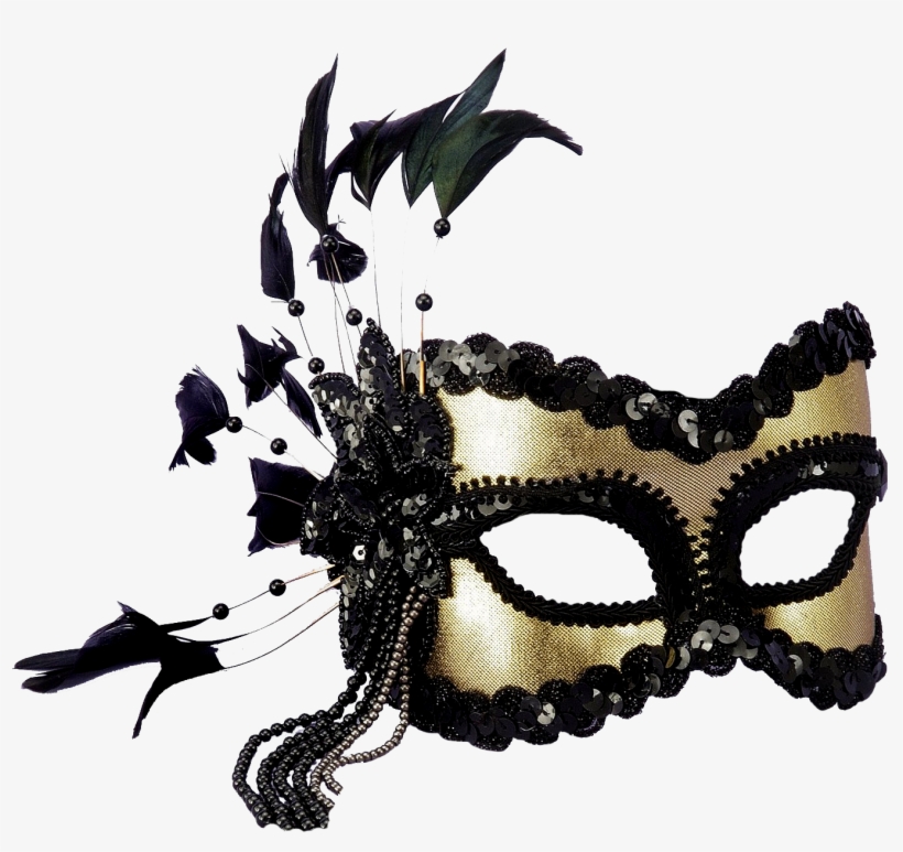 Маска, Маска, Маска - Black And Gold Sequin And Feather Mardi Gras Mask, transparent png