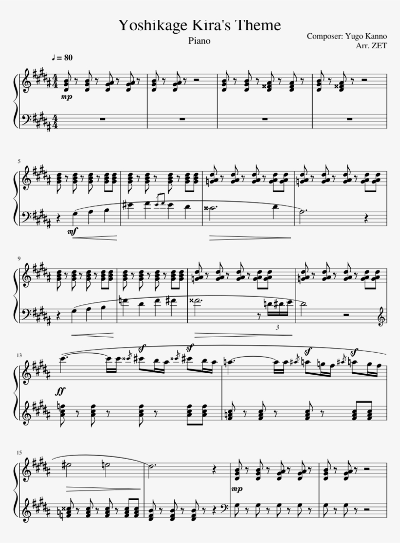 Yoshikage Kira's Theme Sheet Music For Piano Download - 我 的 心裡 只有 你 沒有 他 鼓 譜, transparent png