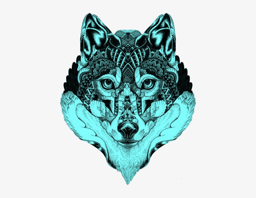 Blue Gray Tattoo Illustration Wolf Mandala Drawing, transparent png