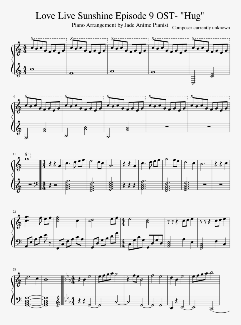 Print - Love Live Sunshine Piano Sheet, transparent png