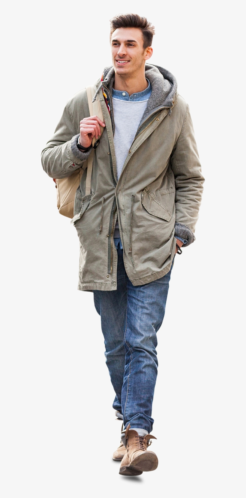Cutout Man Walking In Green Jacket, transparent png