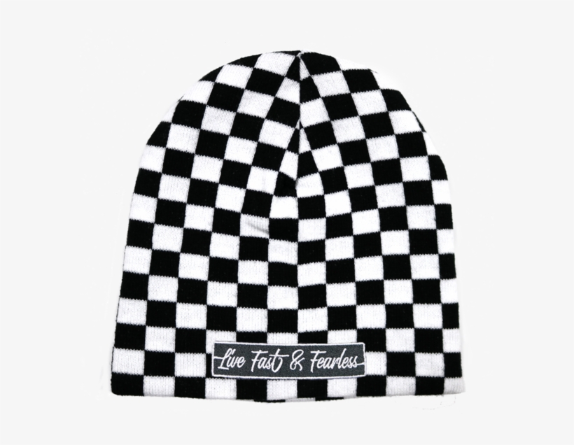 Live Fast & Fearless Embroidered Checkered Beanie - Checkered Beanie, transparent png