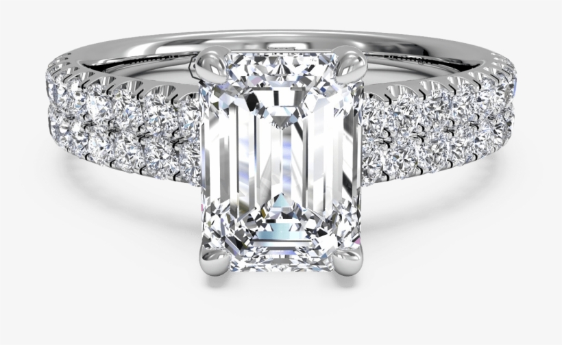 Similar To The Asscher Cut, An Emerald Cut Diamond - Double French-set Band Engagement Ring - In Platinum, transparent png