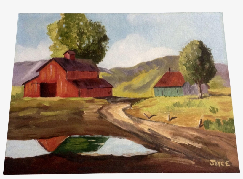 Old Red Barn On A Rural Homestead Oil Painting Signed - Painting, transparent png