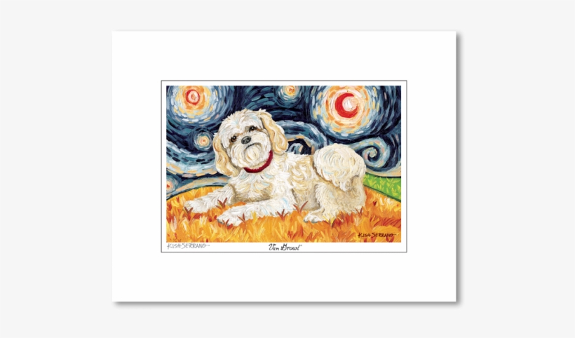 Shih Tzu Blonde Starry Night Matted Print - Van Growl - Westie On A Starry Night, transparent png