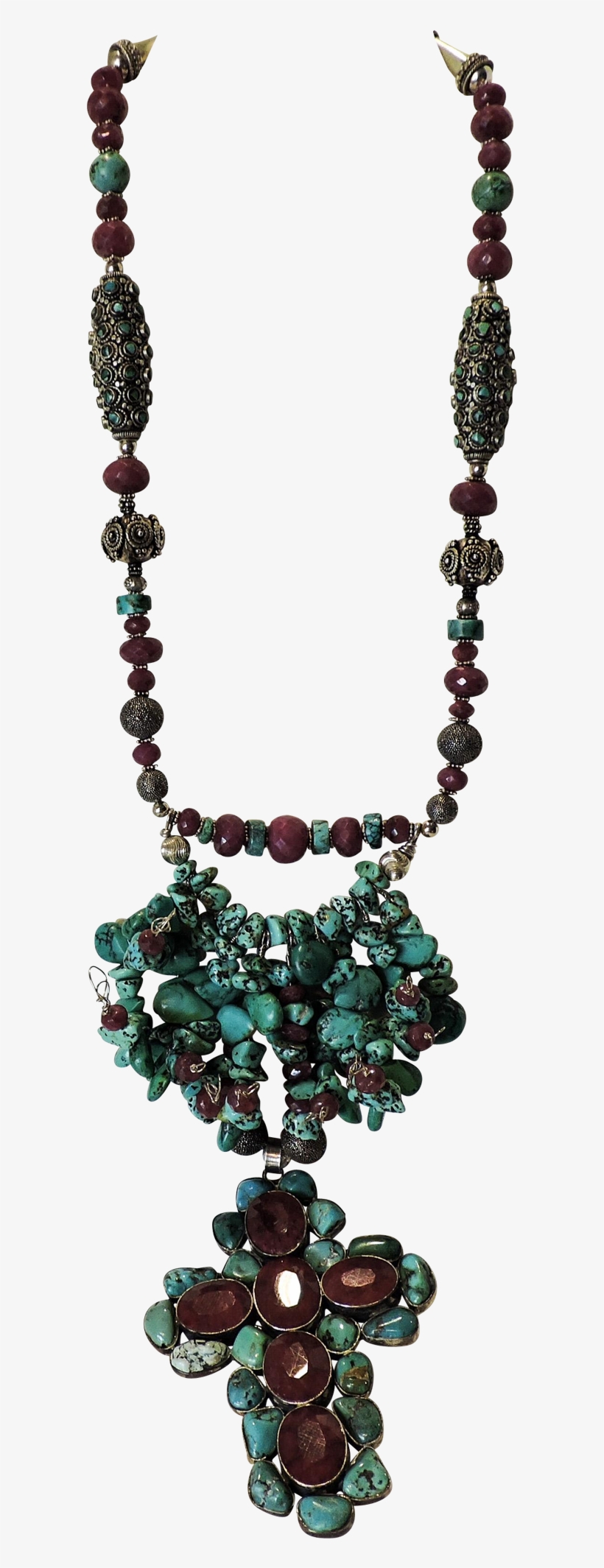 Turquoise And Faceted Genuine Ruby Necklace - Necklace, transparent png