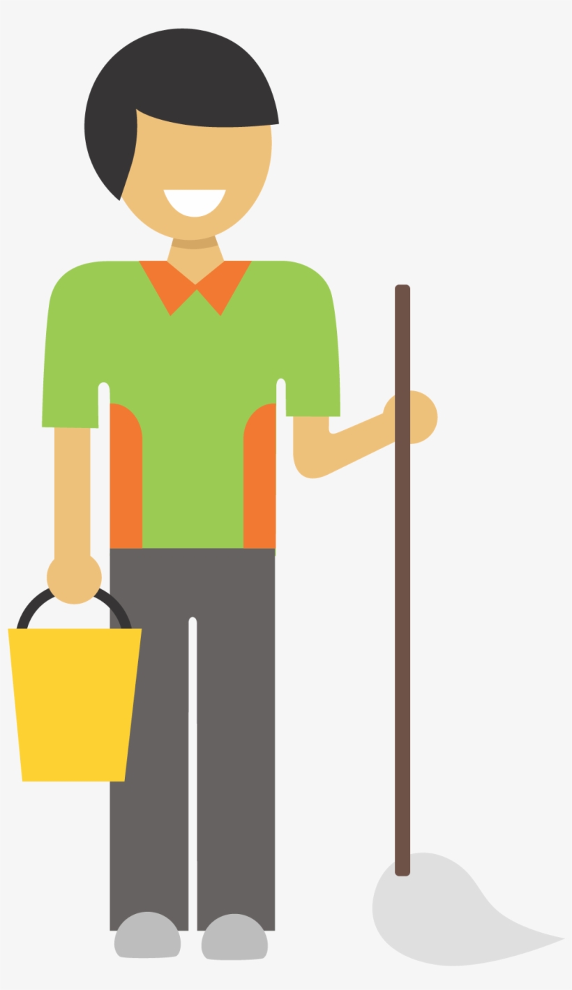 Illustration Of Man Holding A Bucket And A Mop - Mop, transparent png