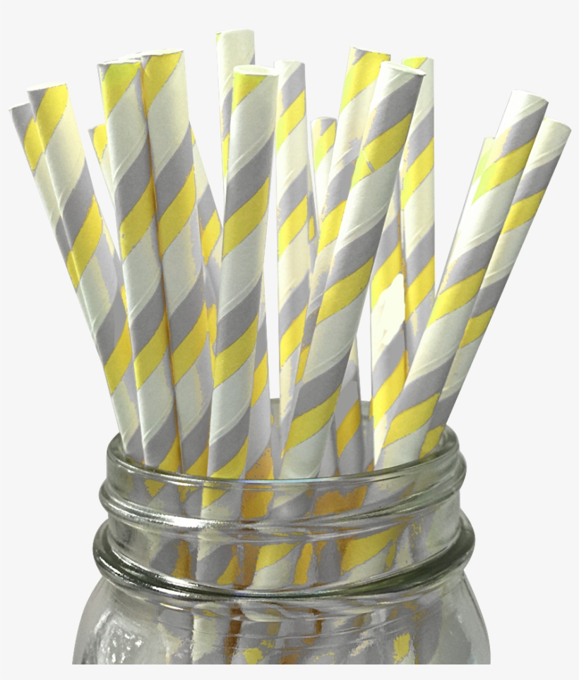 Yellow And Grey Striped 25pc Paper Straws - Yellow, transparent png